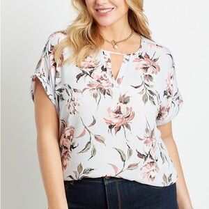 Maurices Floral Cutout Neck Blouse
